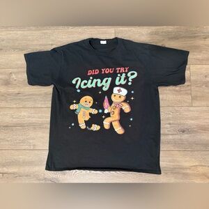 Black Graphic Tee - Gingerbread Xmas Design